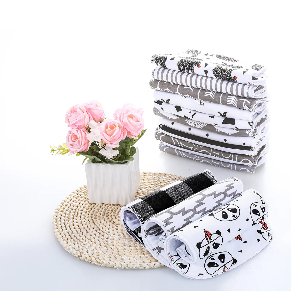 12-Pcs Animal Pattern Burp Cloths and Baby Bibs C7567