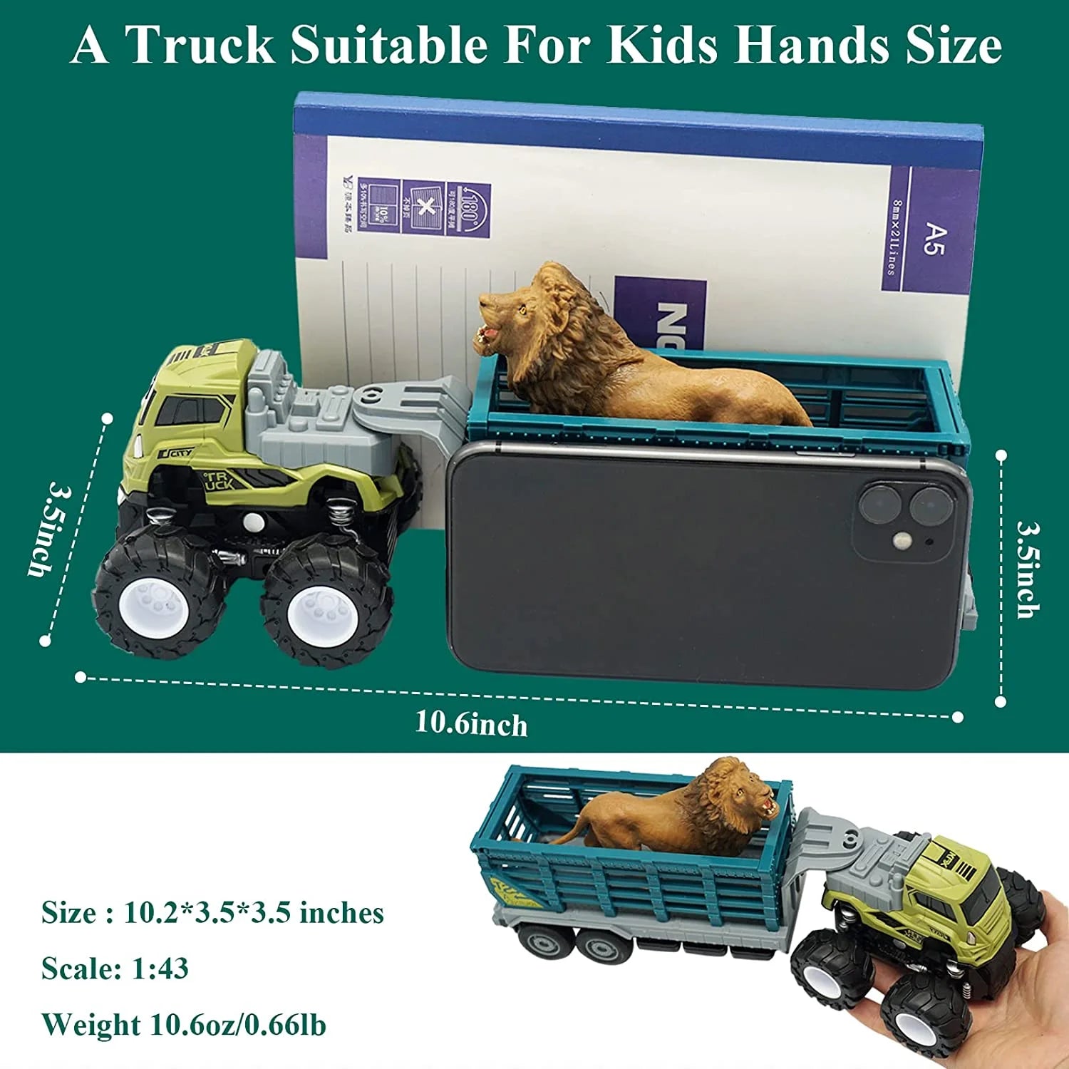 Friction Powered Toy Cars Animal Transporter with Lion Figurine A2950
