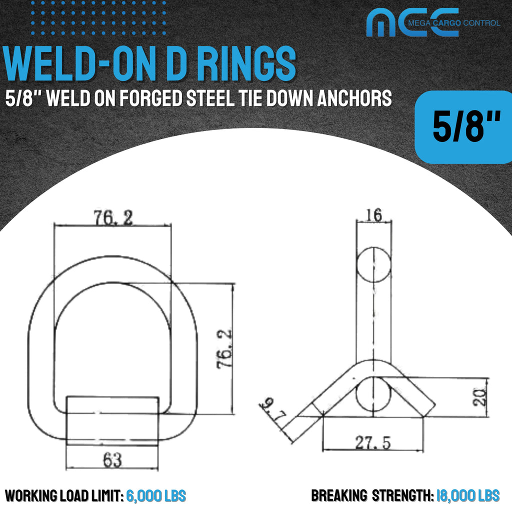 10 Pack Heavy Duty 5/8" Weld-On D Ring for Flatbed Truck Trailer Tie Down F334