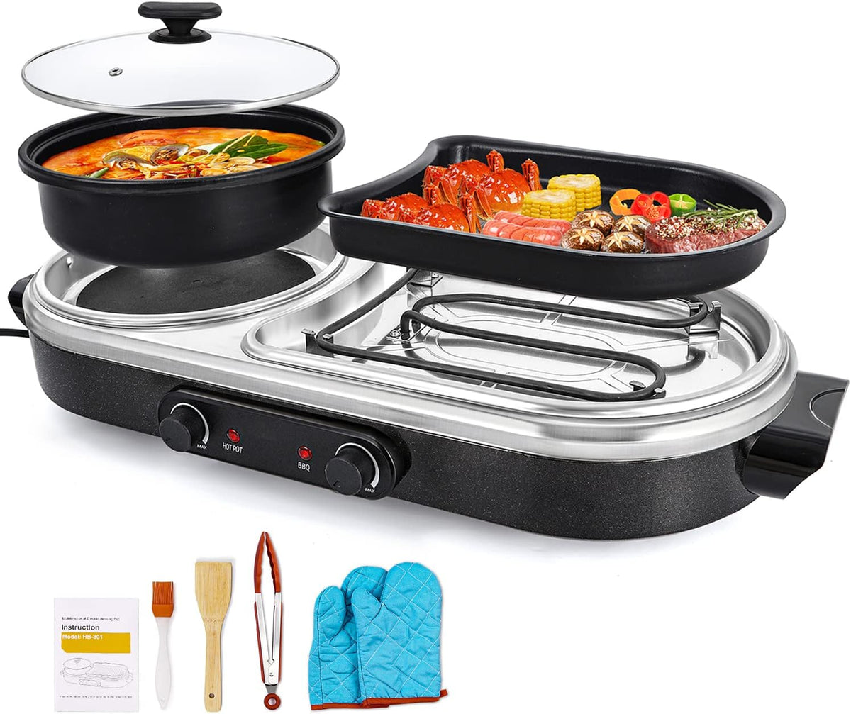 2 in 1 Electric Hot Pot and Grill with Dual Temperature Control V174406