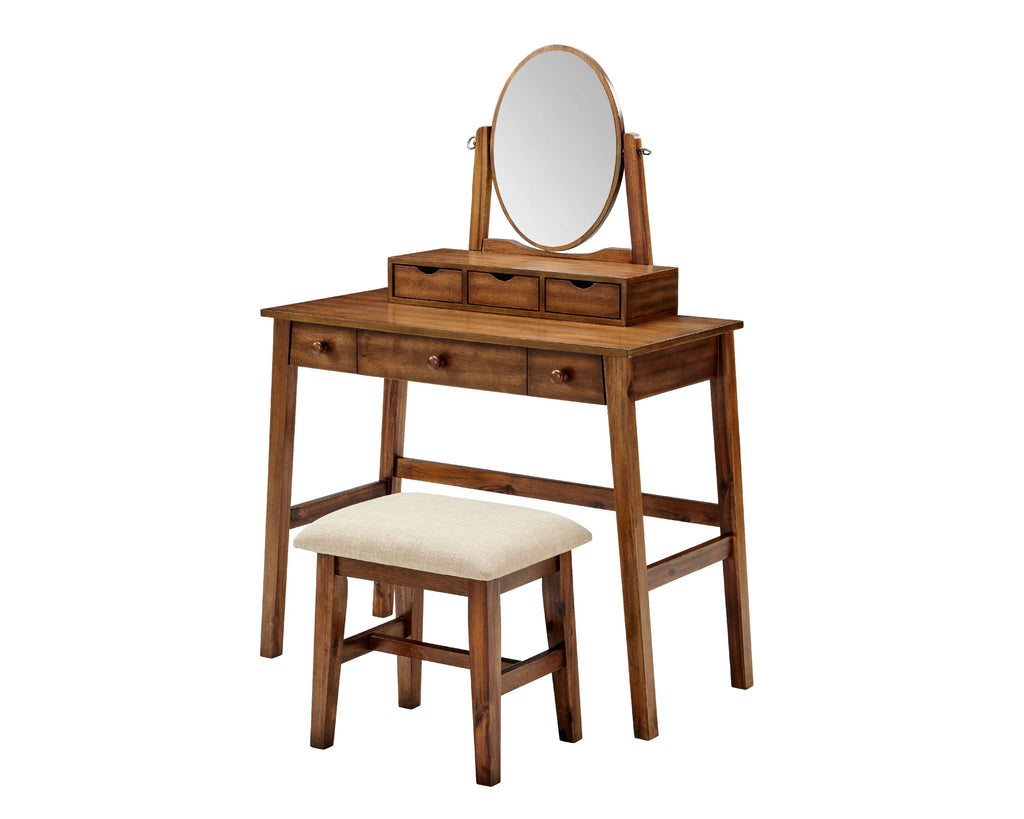 Walnut Finish Vanity Set with Bench R6743