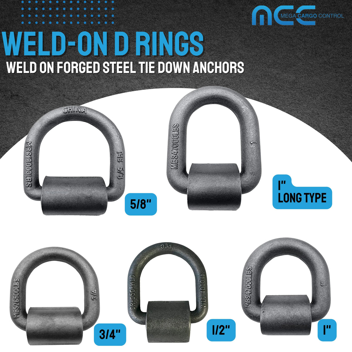 10 Pack Heavy Duty 5/8" Weld-On D Ring for Flatbed Truck Trailer Tie Down F334