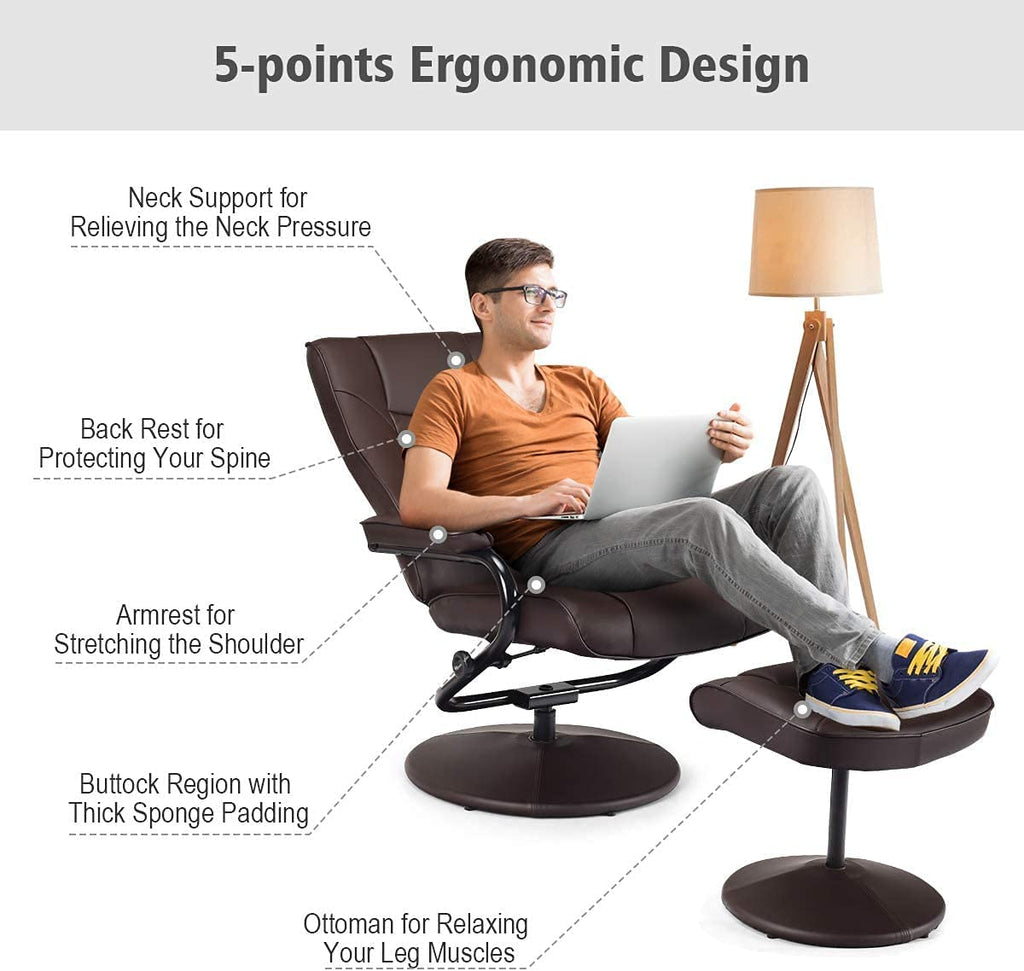 Brown PU Leather Swivel Recliner Chair with Ottoman Set Z536597