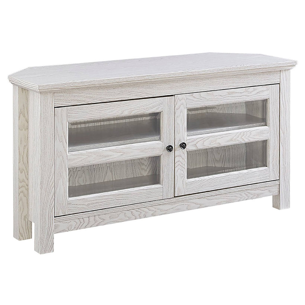 White Wood Corner TV Media Stand Storage Console X62558