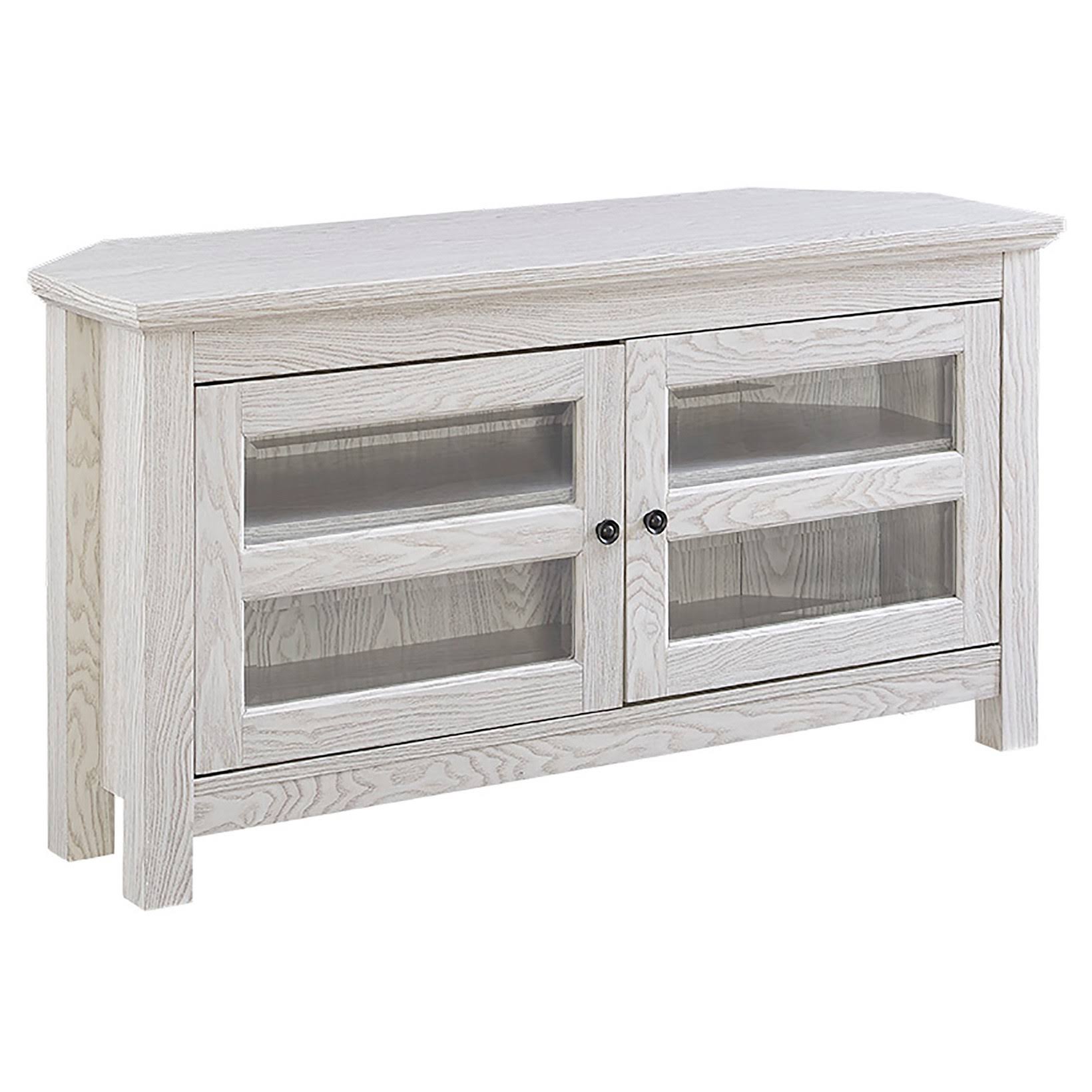 White Wood Corner TV Media Stand Storage Console X62558
