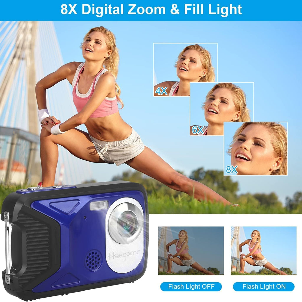 Waterproof Digital Camera 1080P 21MP HD Underwater Kids Camera with 2.8 LCD Screen 8X Digital Zoom Rechargeable Point and Shoot Camera A458