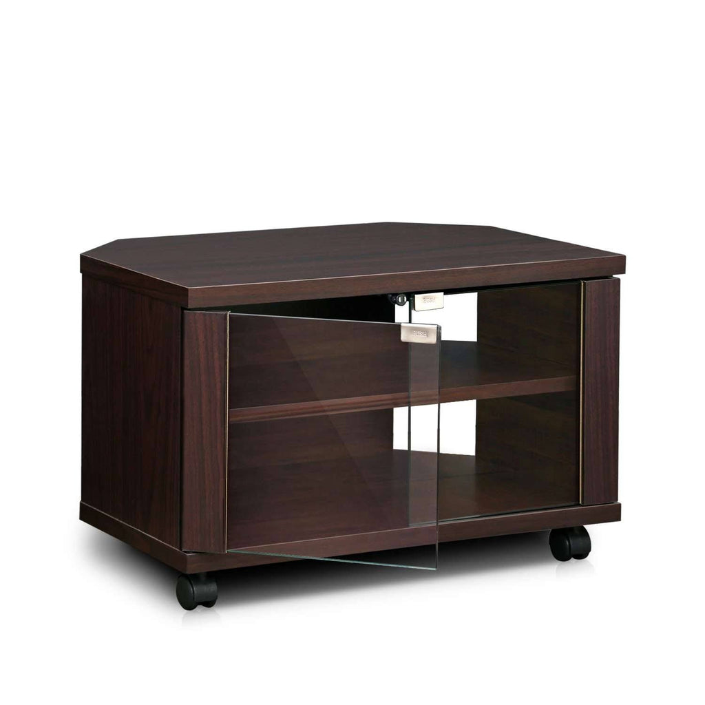 3-Tier TV Stand with Double Glass Doors and Casters, Espresso N5993