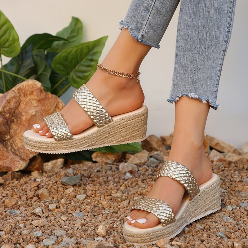Linen-Soled Open-Toe Beach Sandals
