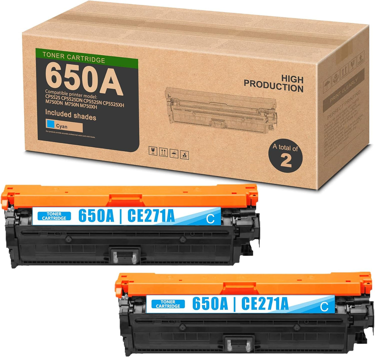 2-Cyan 650A Remanufactured Toner Cartridge for HP CP5525n M750n Printer P263