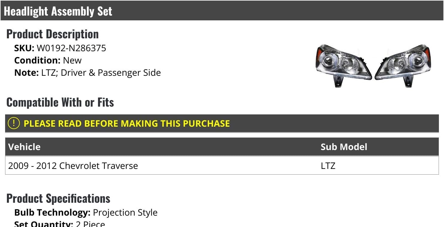 Headlight Assembly Set of 2 Projection Style F289134
