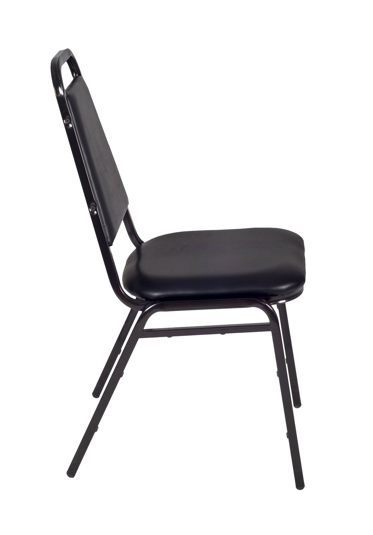 Mocha Walnut Round Breakroom Table and 4 Black Stack Chairs S542720