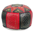 Black / Red Leather Pouf Ottoman Z536